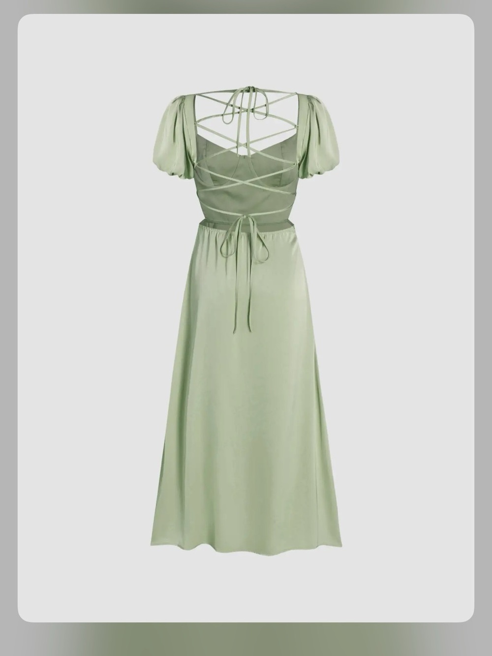 SATIN KNOTTED PUFF SLEEVE SPLIT MIDI DRESS - Picture 10 of 12